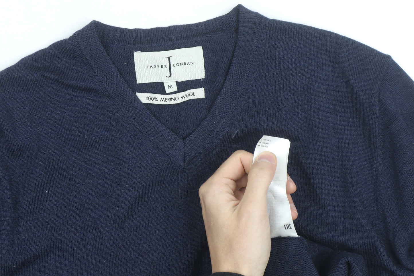 Jasper Conran Men's Blue Merino Wool V-Neck Jumper M