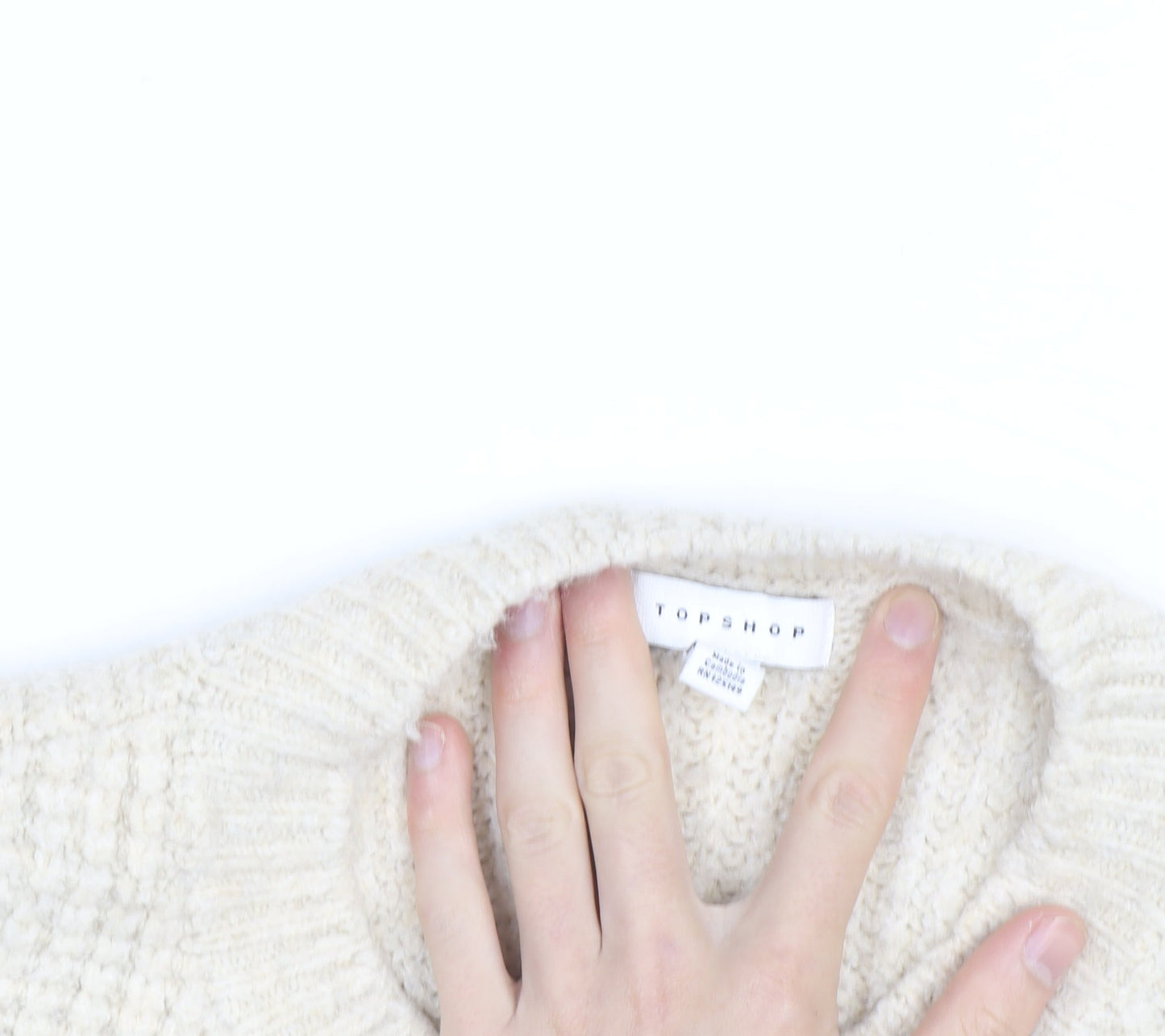 Topshop Women Ivory Waffle-Knit Zip Pullover Jumper Size L