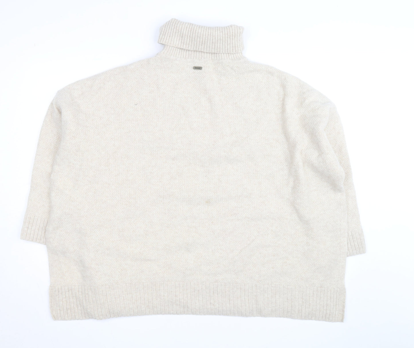 Barbour Women’s Beige Wool Alpaca Roll Neck Cable Knit Jumper L