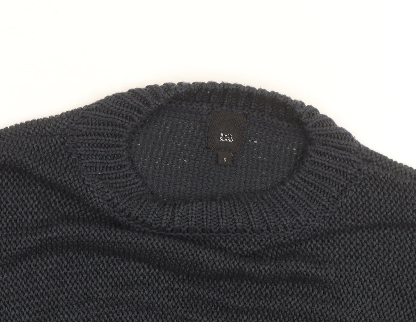 River Island Men’s Black Chunky Knit Pullover Jumper Size S