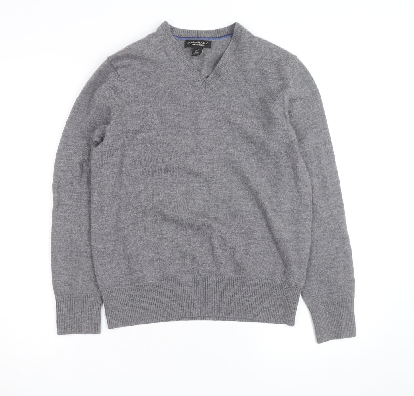 Banana Republic Mens Grey Wool V-Neck Jumper Size M