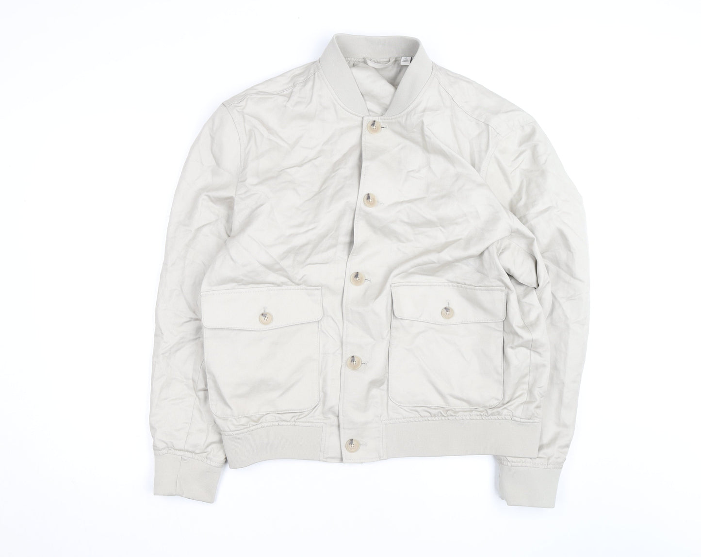 Marks and Spencer Mens Beige Cotton Bomber Jacket Size L Regular Fit