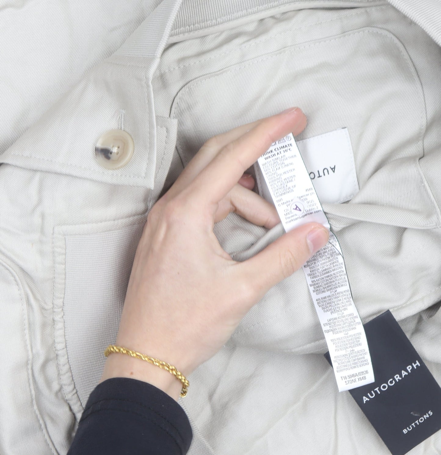 Marks and Spencer Mens Beige Cotton Bomber Jacket Size L Regular Fit
