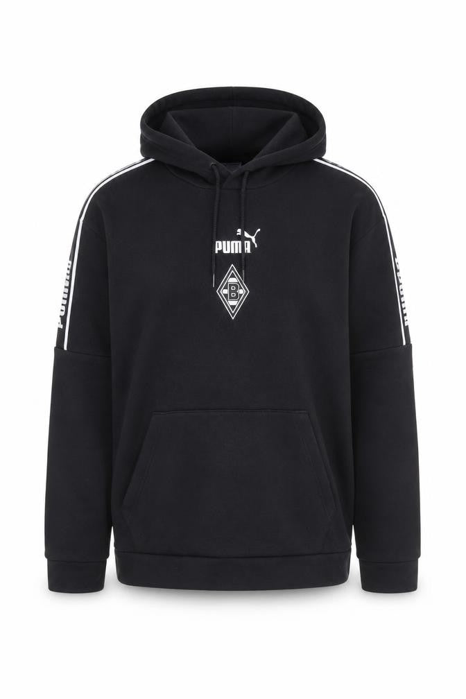 Front view of Puma Men's Black Medium Pullover Hoodie with Logo Sports Style