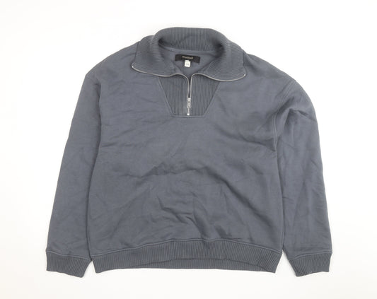 River Island Men's Grey L 1/2 Zip High Neck Sweatshirt