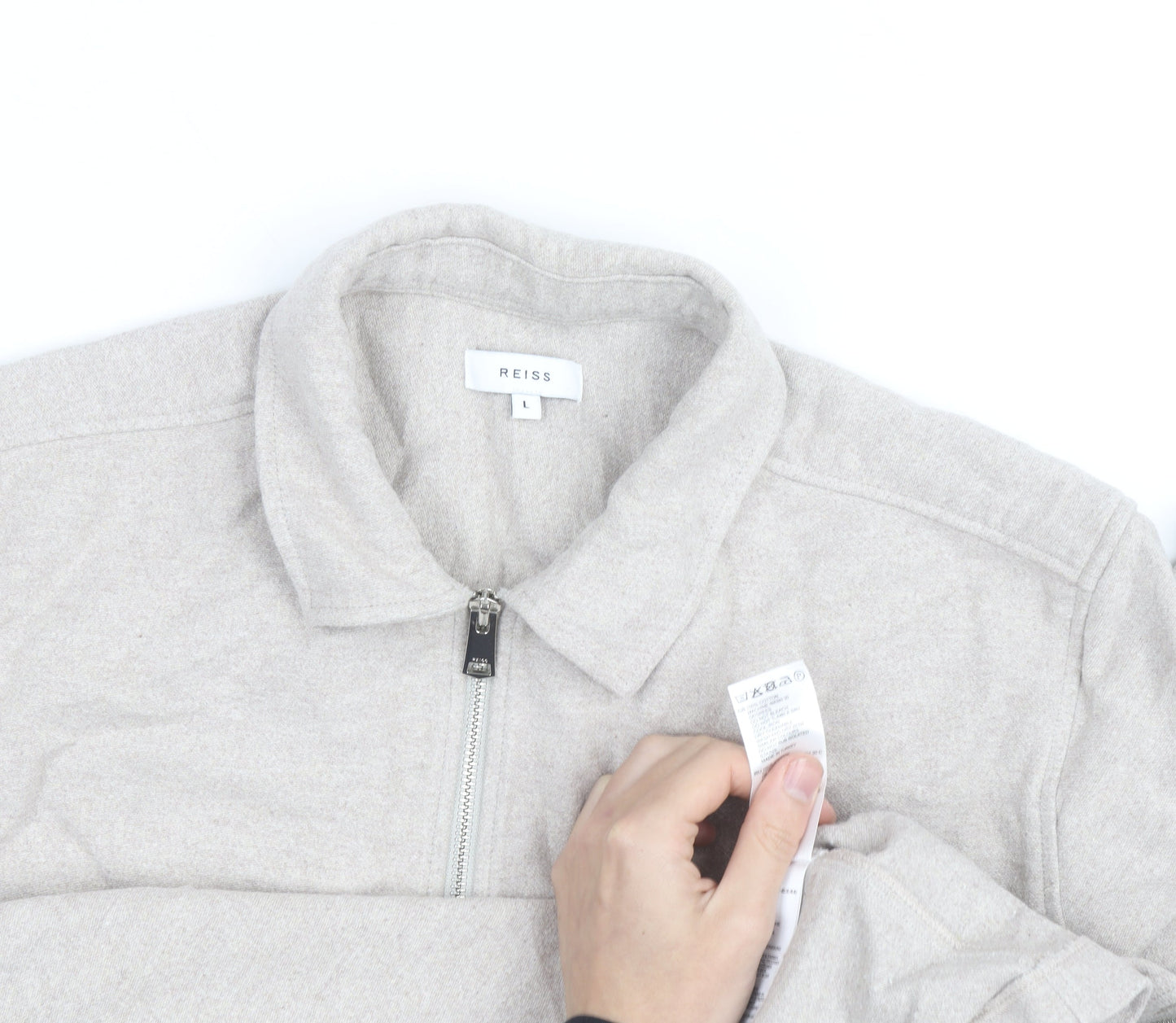 Reiss Men's Beige Wool Blend Zip Jacket L Regular Fit Casual