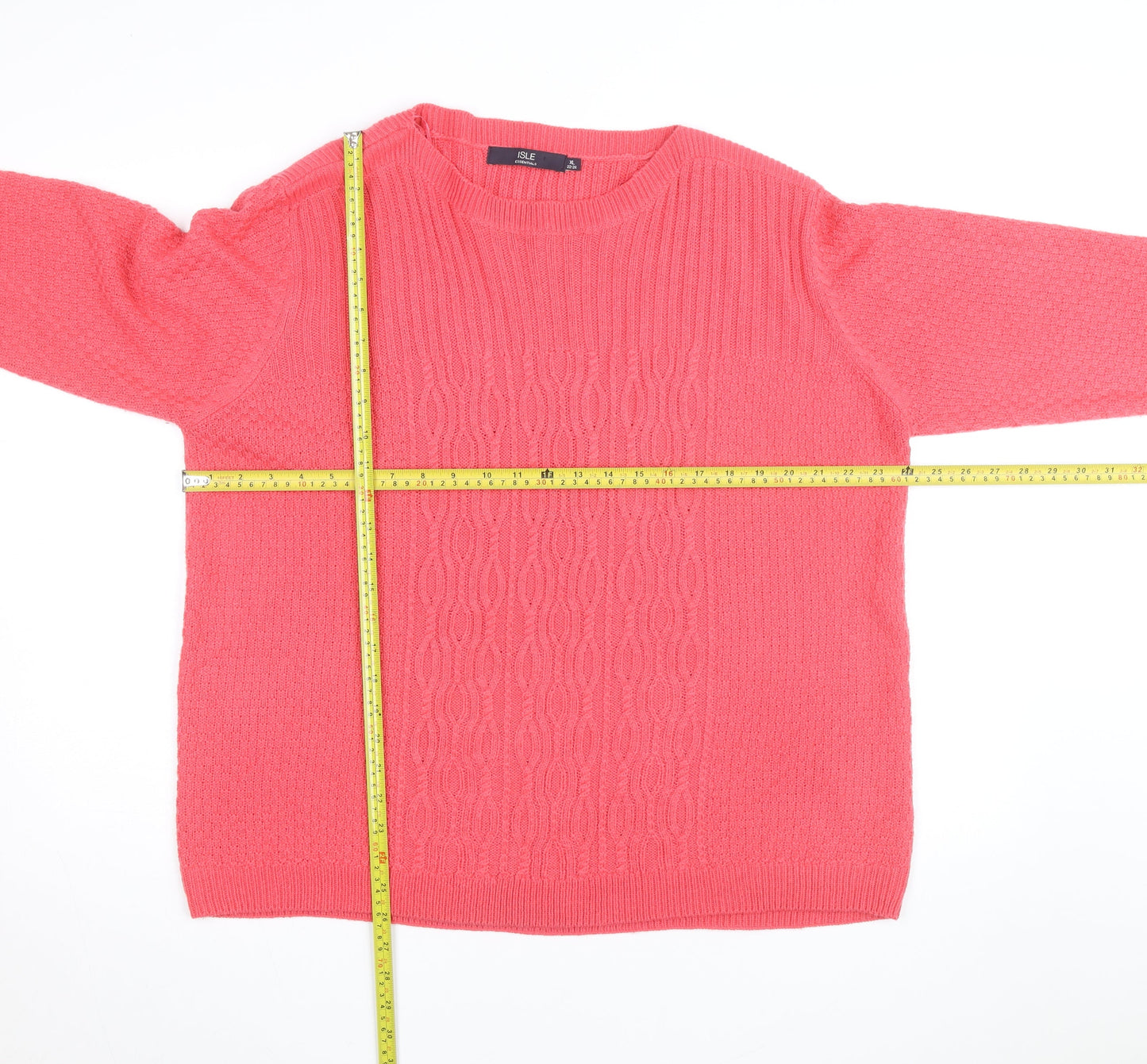 Isle Essentials Women Pink Cable-Knit Acrylic Jumper XL 22-24