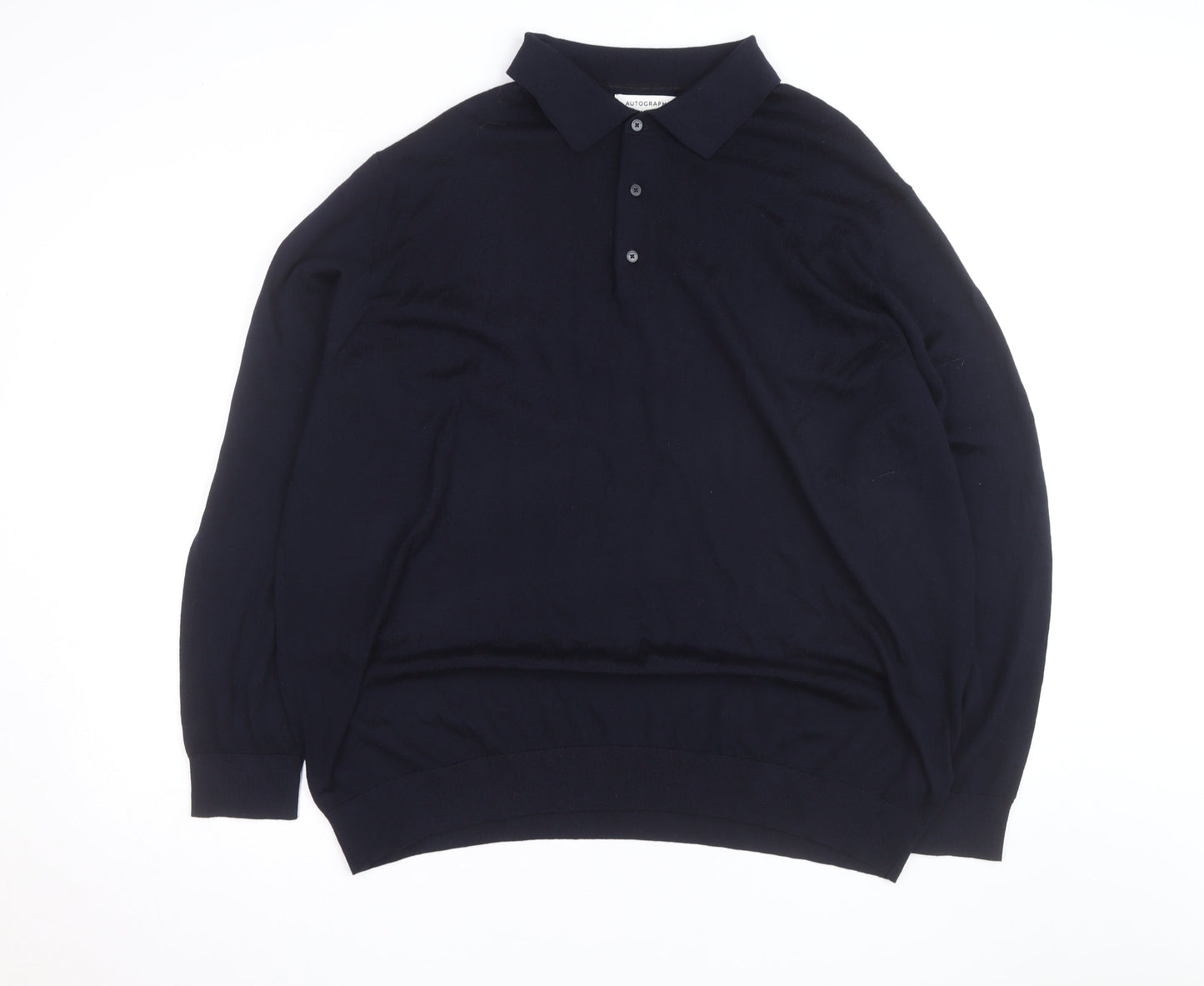 Marks and Spencer Autograph Men’s Black 4XL Merino Wool Long Sleeve Polo