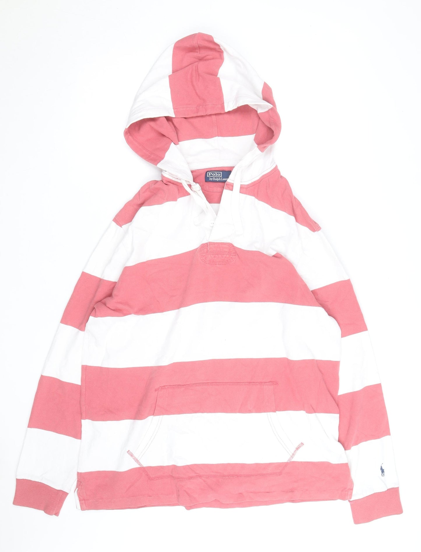 Polo Ralph Lauren Men's Pink & White Striped Pullover Hoodie Size L