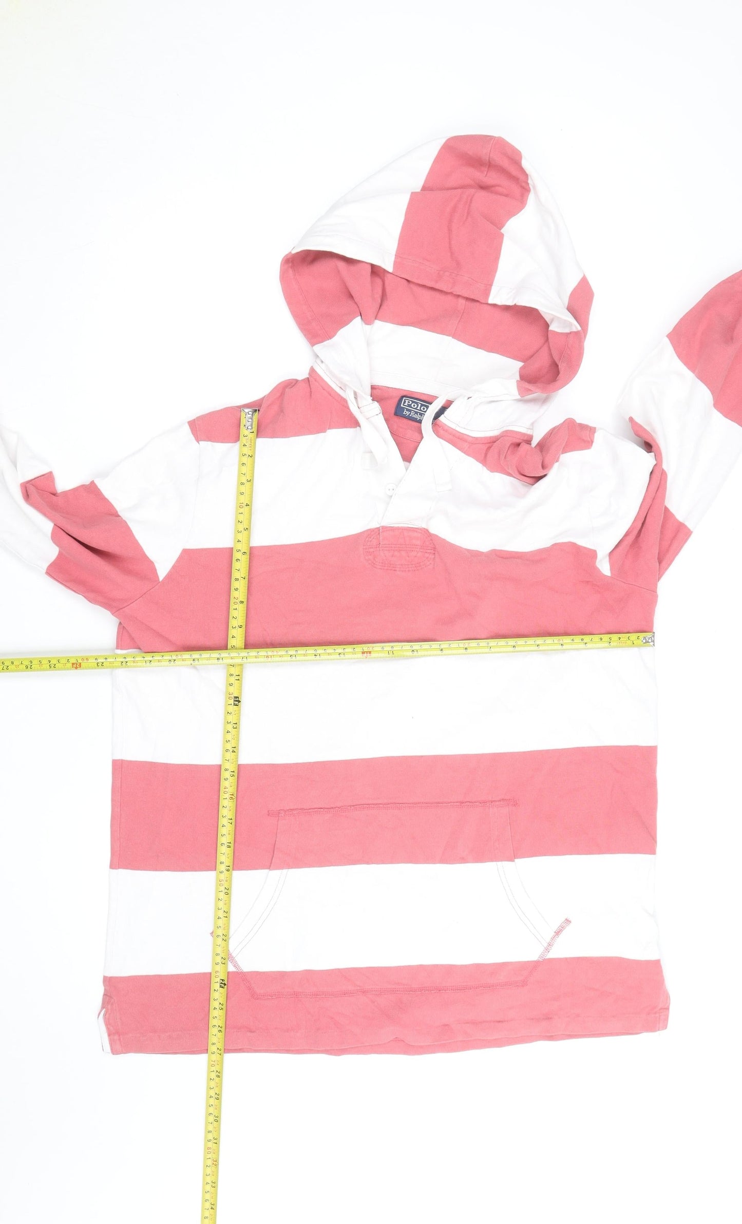 Polo Ralph Lauren Men's Pink & White Striped Pullover Hoodie Size L