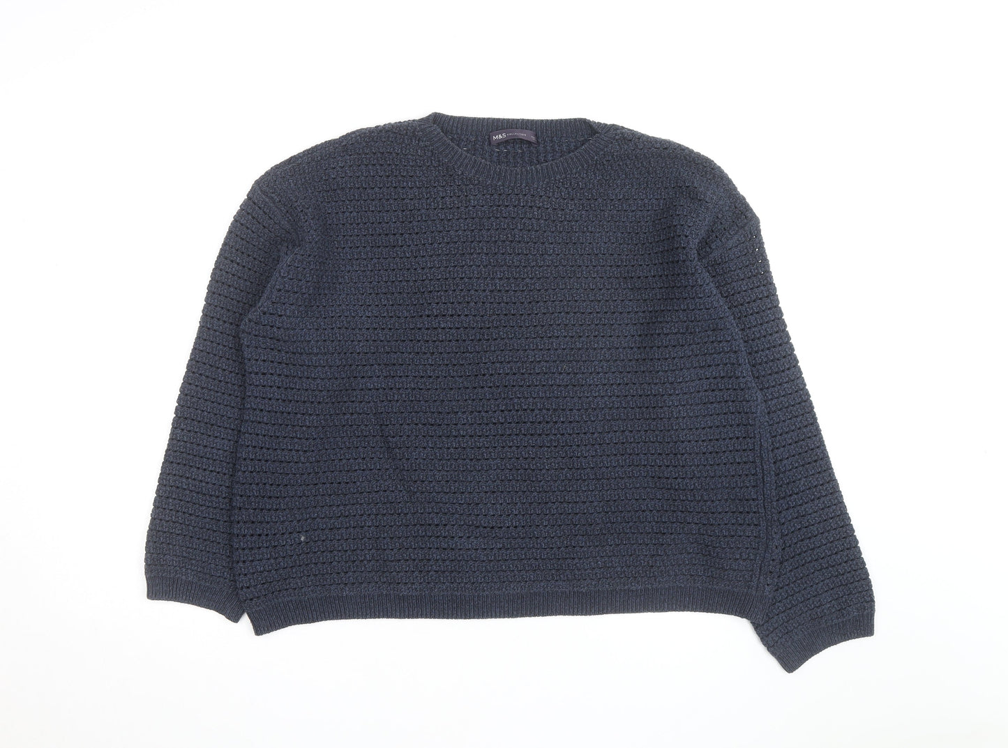 Marks and Spencer Men’s Blue Cotton Blend Waffle Knit Jumper Size L