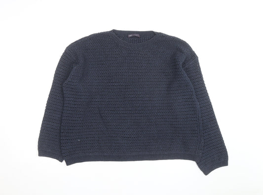 Marks and Spencer Men’s Blue Cotton Blend Waffle Knit Jumper Size L