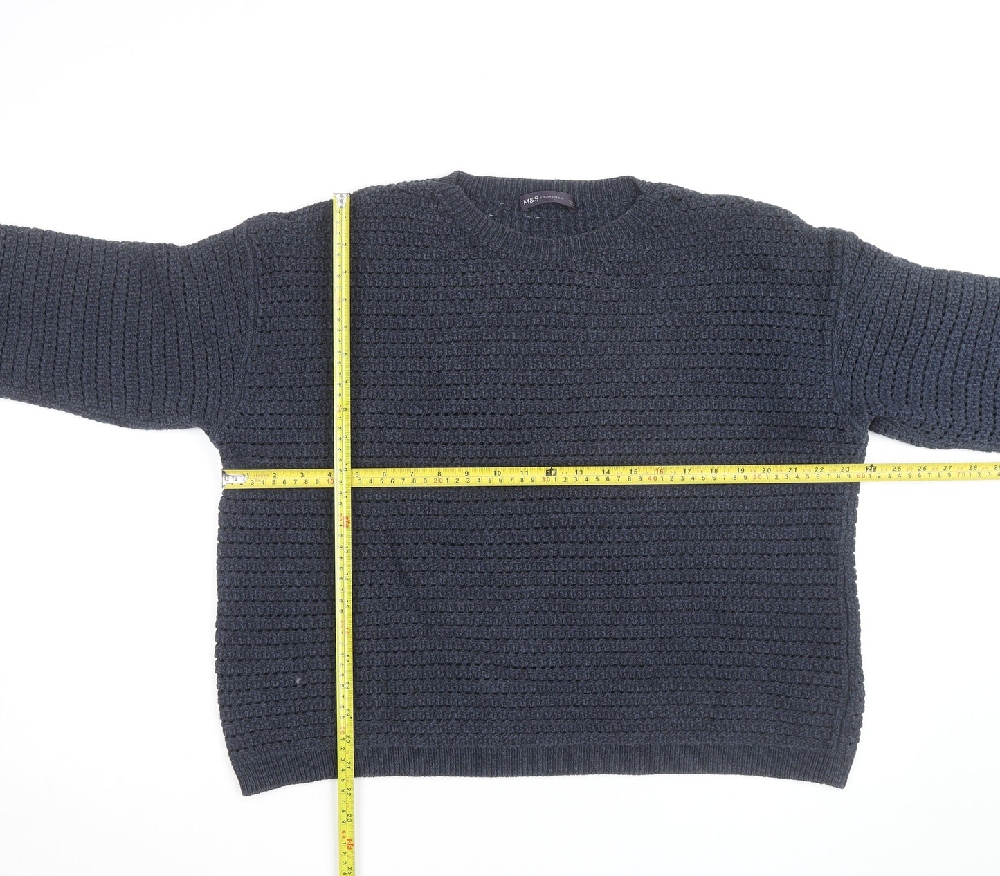 Marks and Spencer Men’s Blue Cotton Blend Waffle Knit Jumper Size L