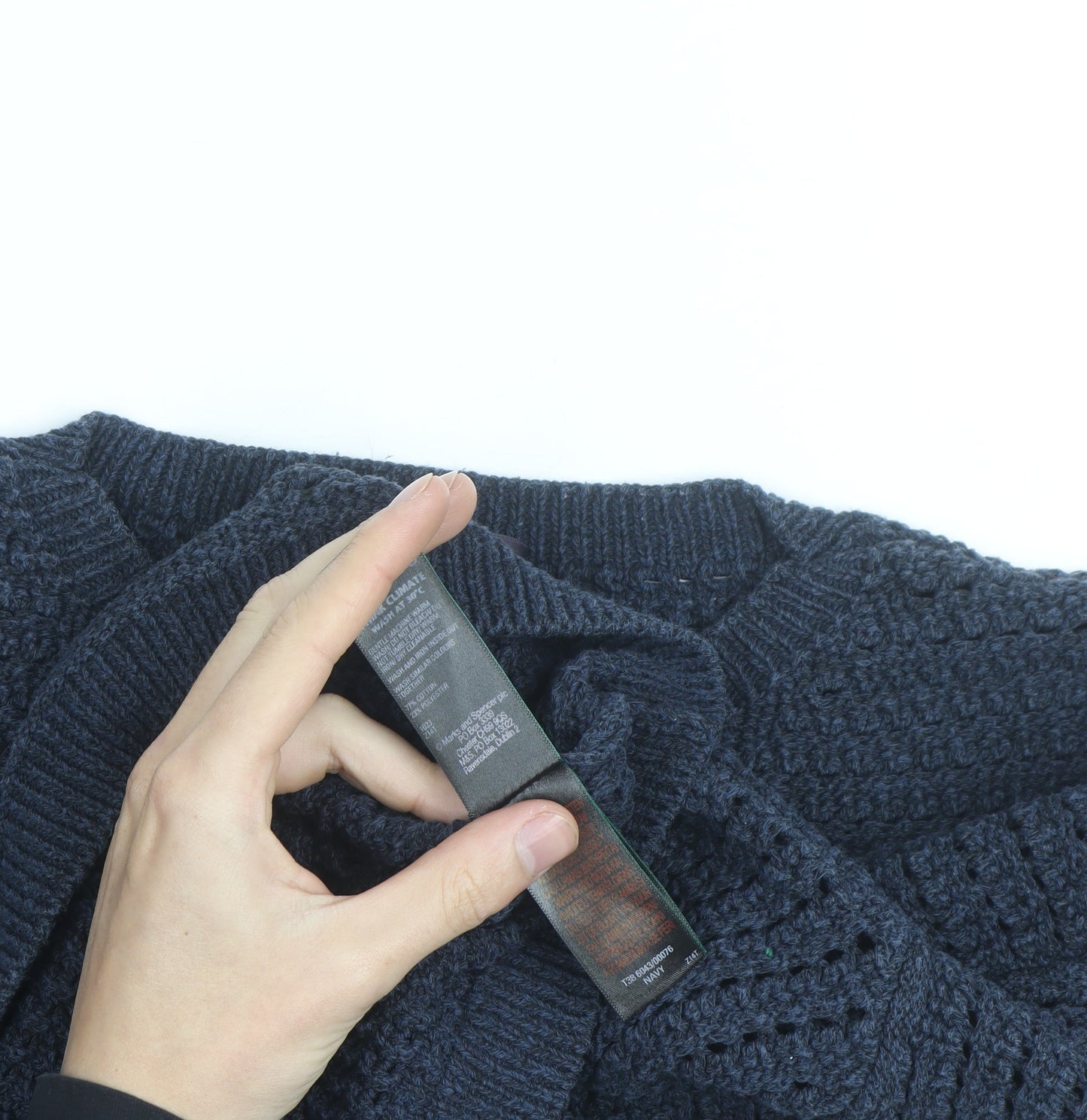 Marks and Spencer Men’s Blue Cotton Blend Waffle Knit Jumper Size L