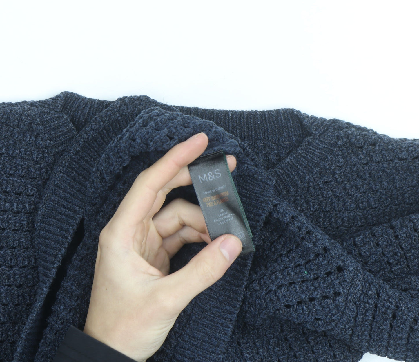 Marks and Spencer Men’s Blue Cotton Blend Waffle Knit Jumper Size L