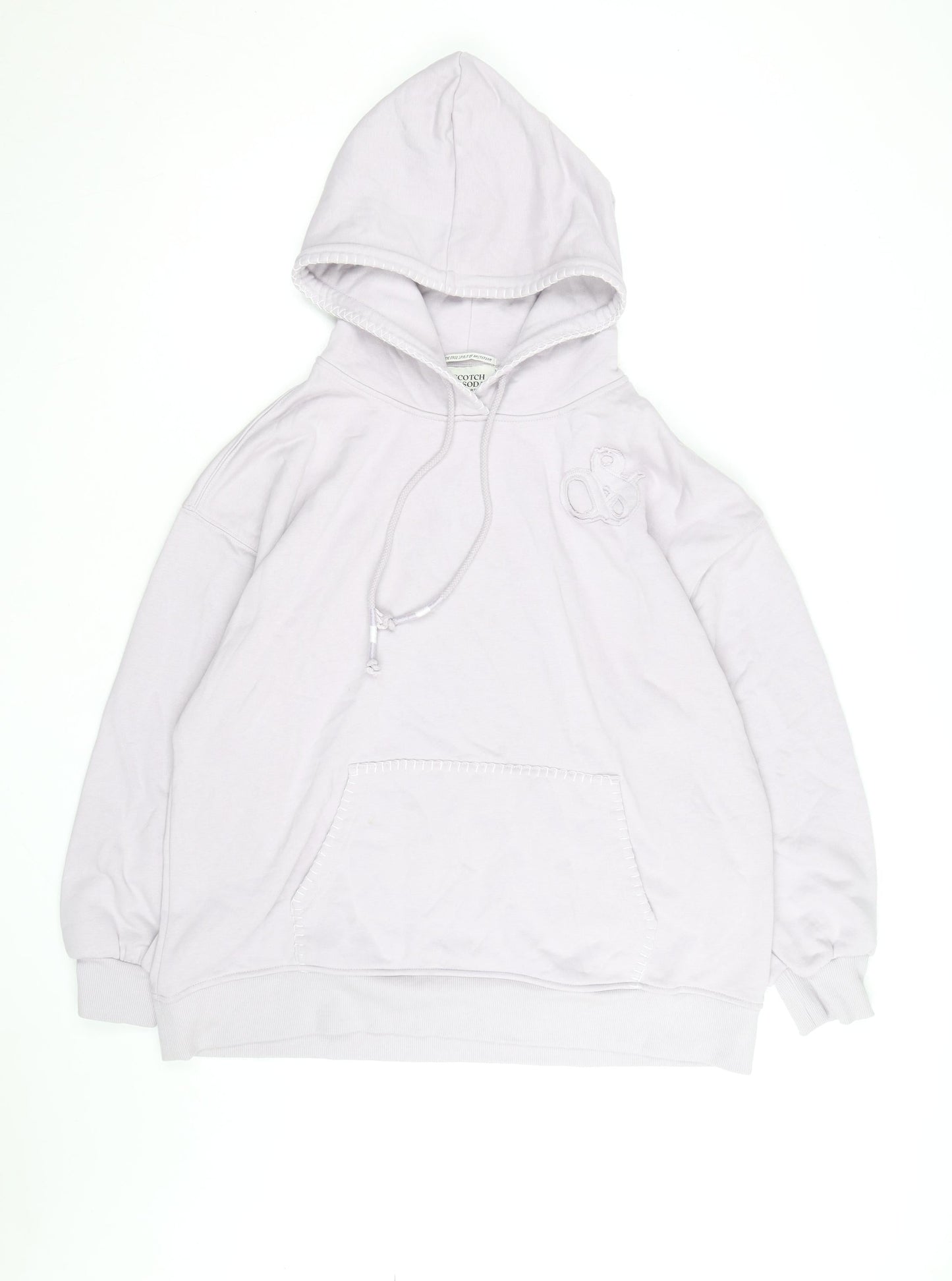 Scotch & Soda Men's White Pullover Hoodie L Logo Embroidered Casual