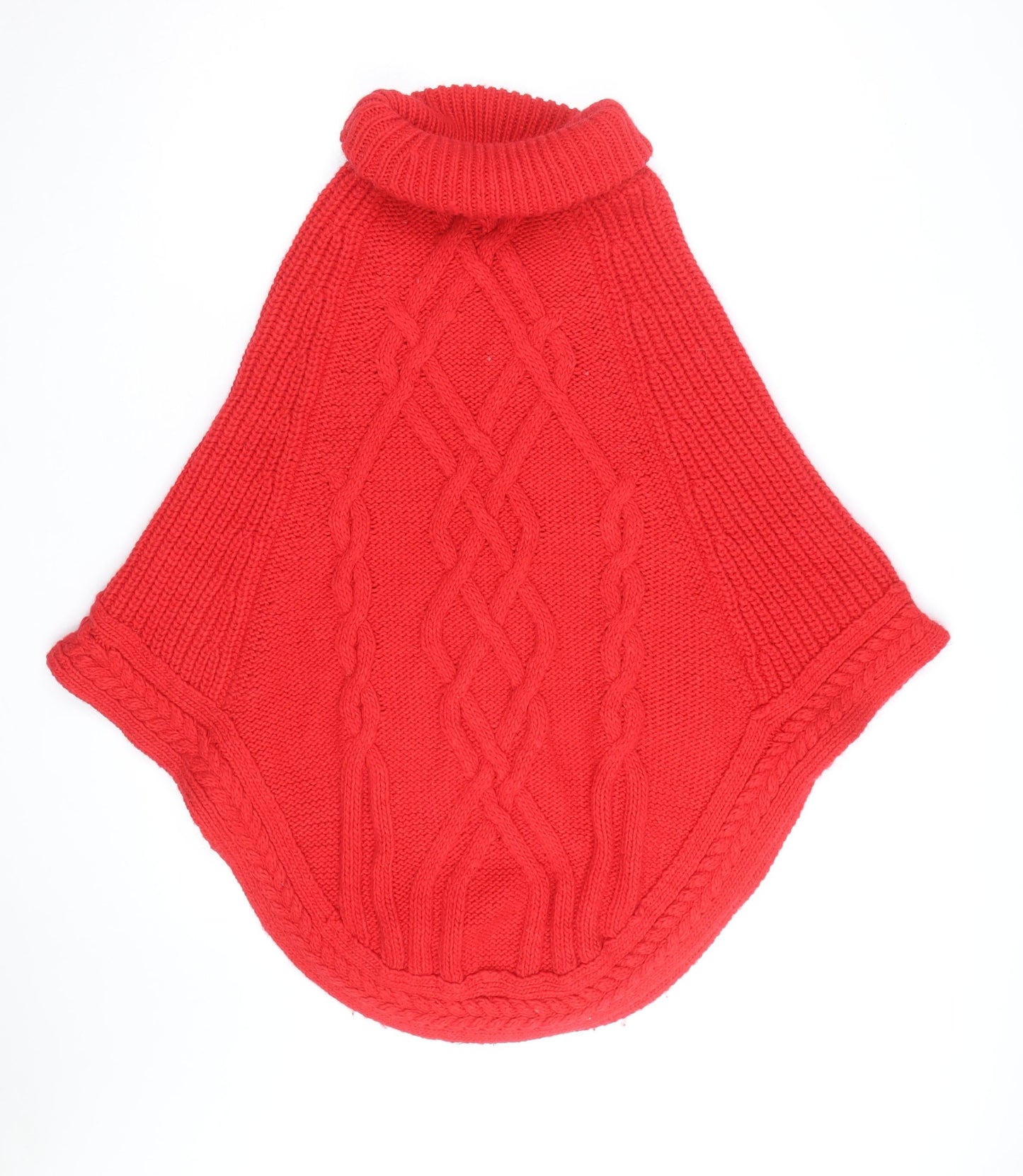 Joules Women’s Red Wool Blend Chunky Knit Cape Jumper Roll Neck S
