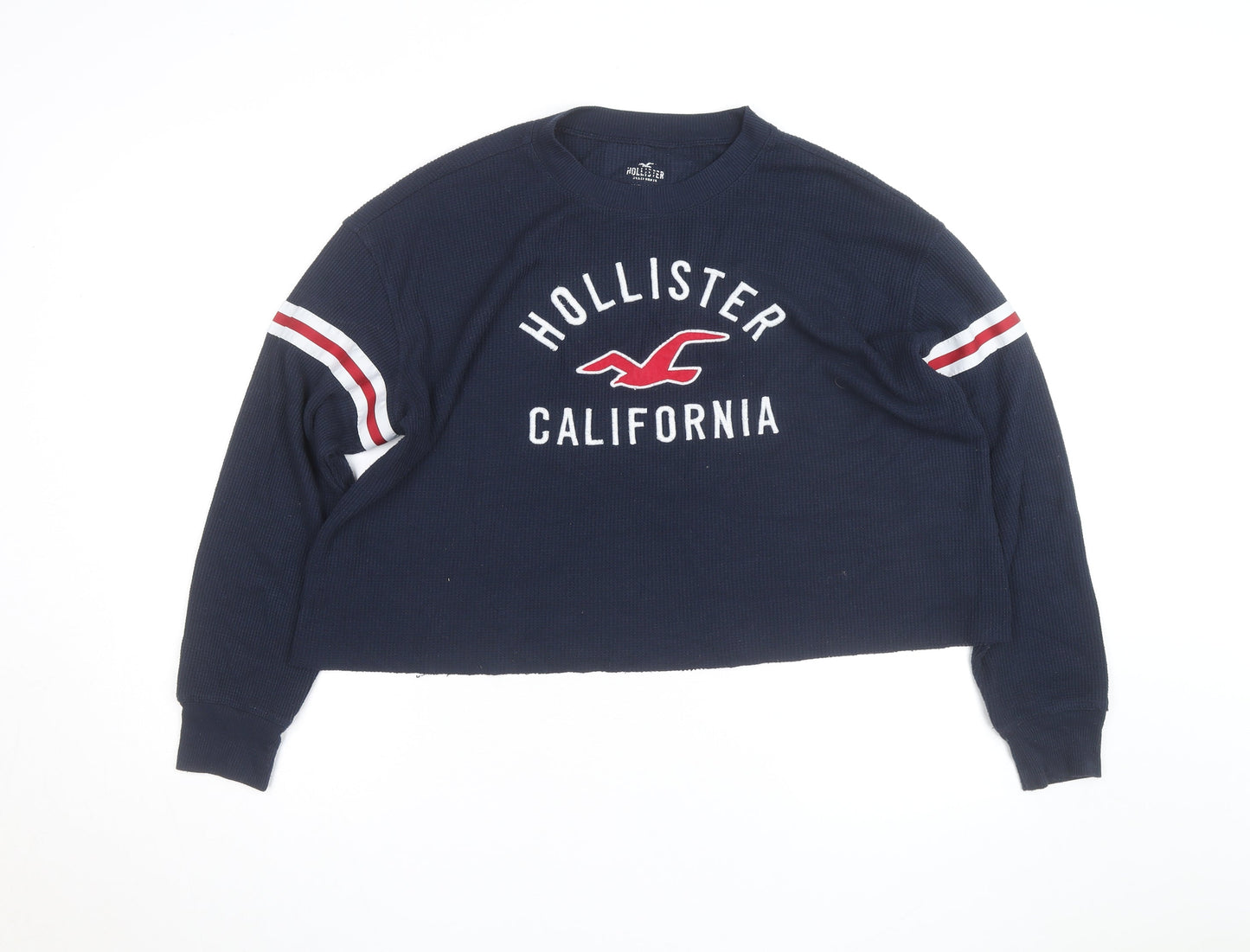 Hollister Unisex Navy Blue Waffle-Knit Pullover Jumper L