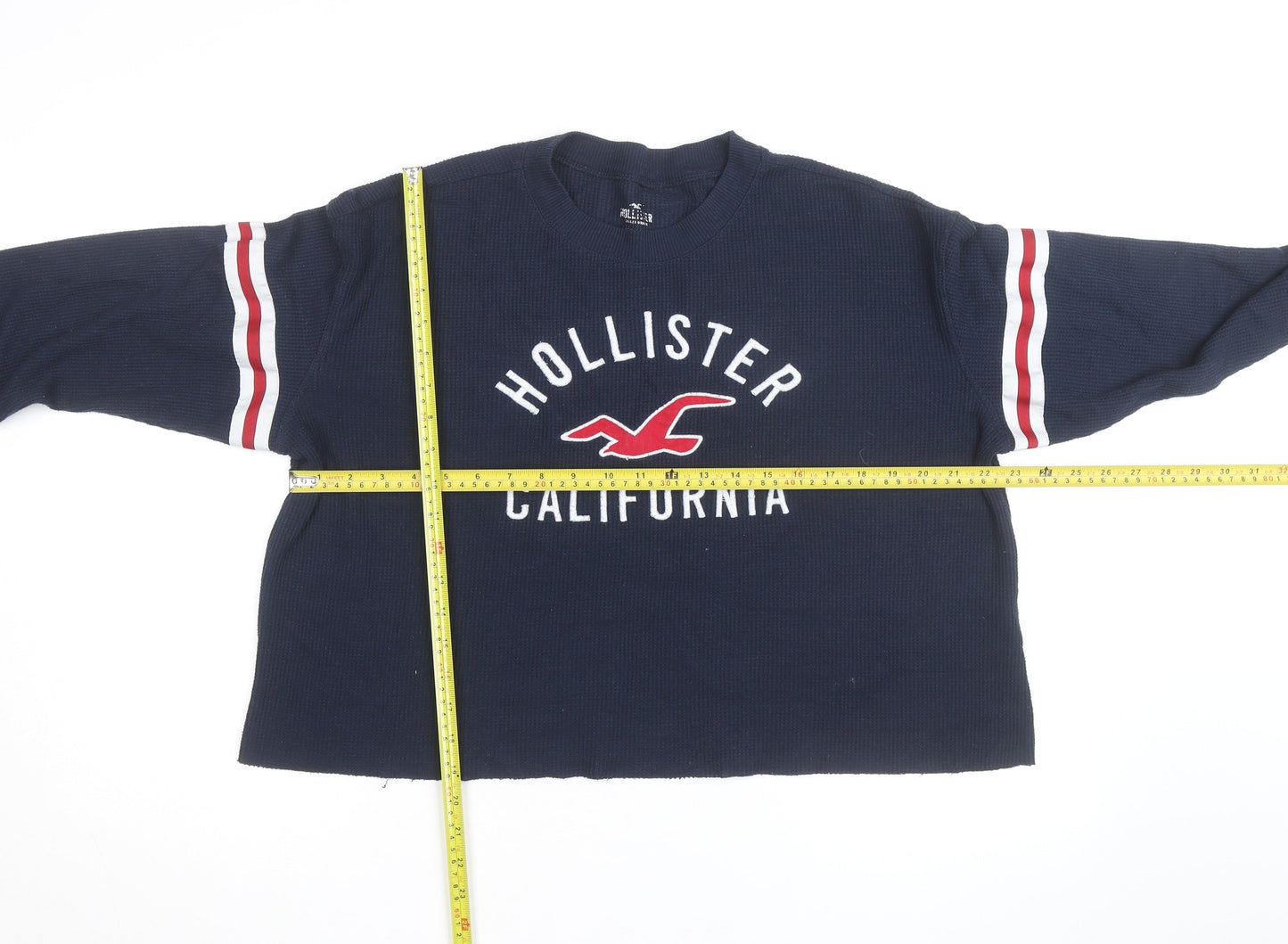 Hollister Unisex Navy Blue Waffle-Knit Pullover Jumper L