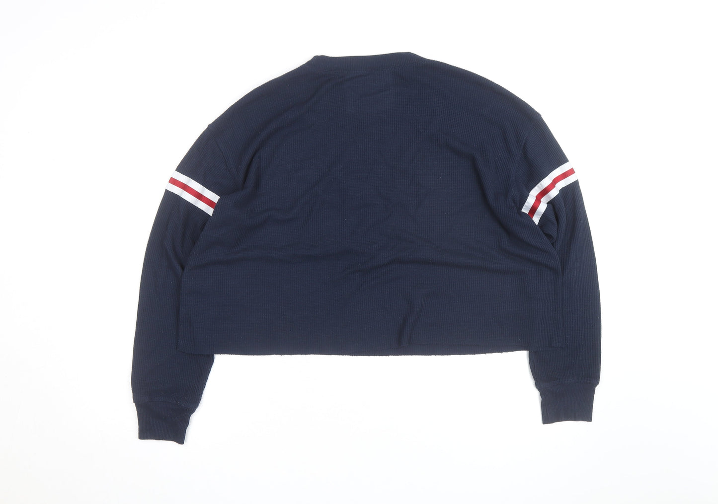 Hollister Unisex Navy Blue Waffle-Knit Pullover Jumper L