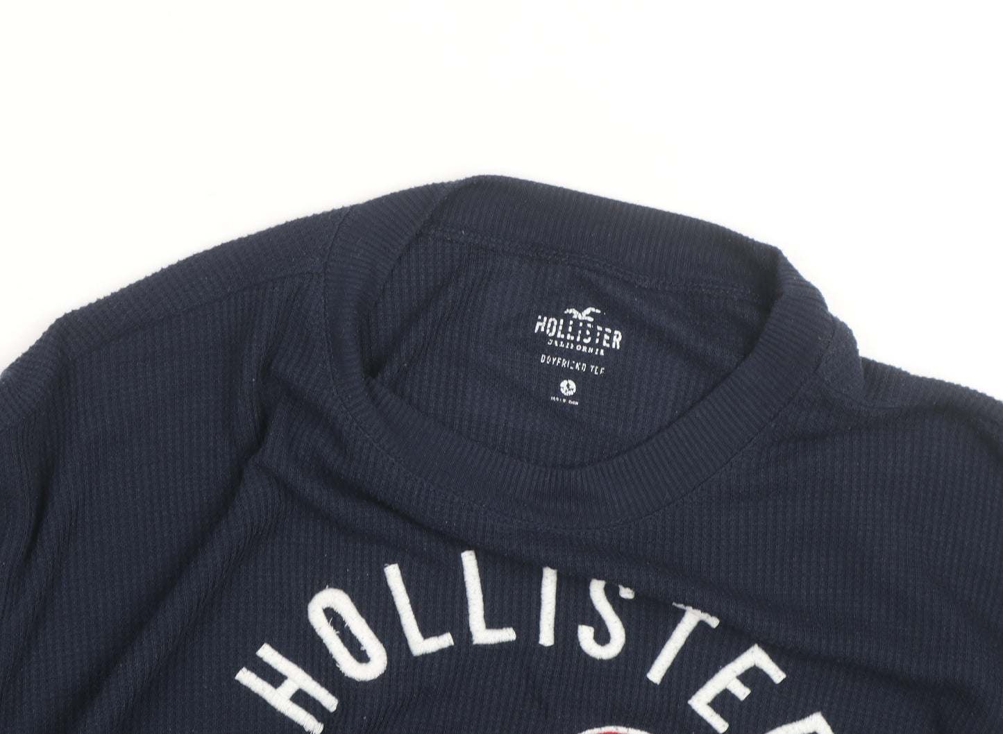 Hollister Unisex Navy Blue Waffle-Knit Pullover Jumper L