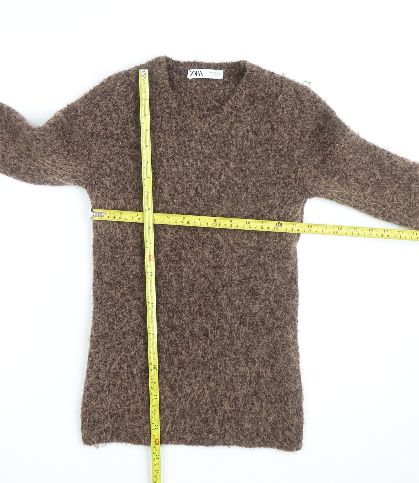 ZARA Women’s Brown Chunky-Knit Fringe V-Neck Jumper Size 12