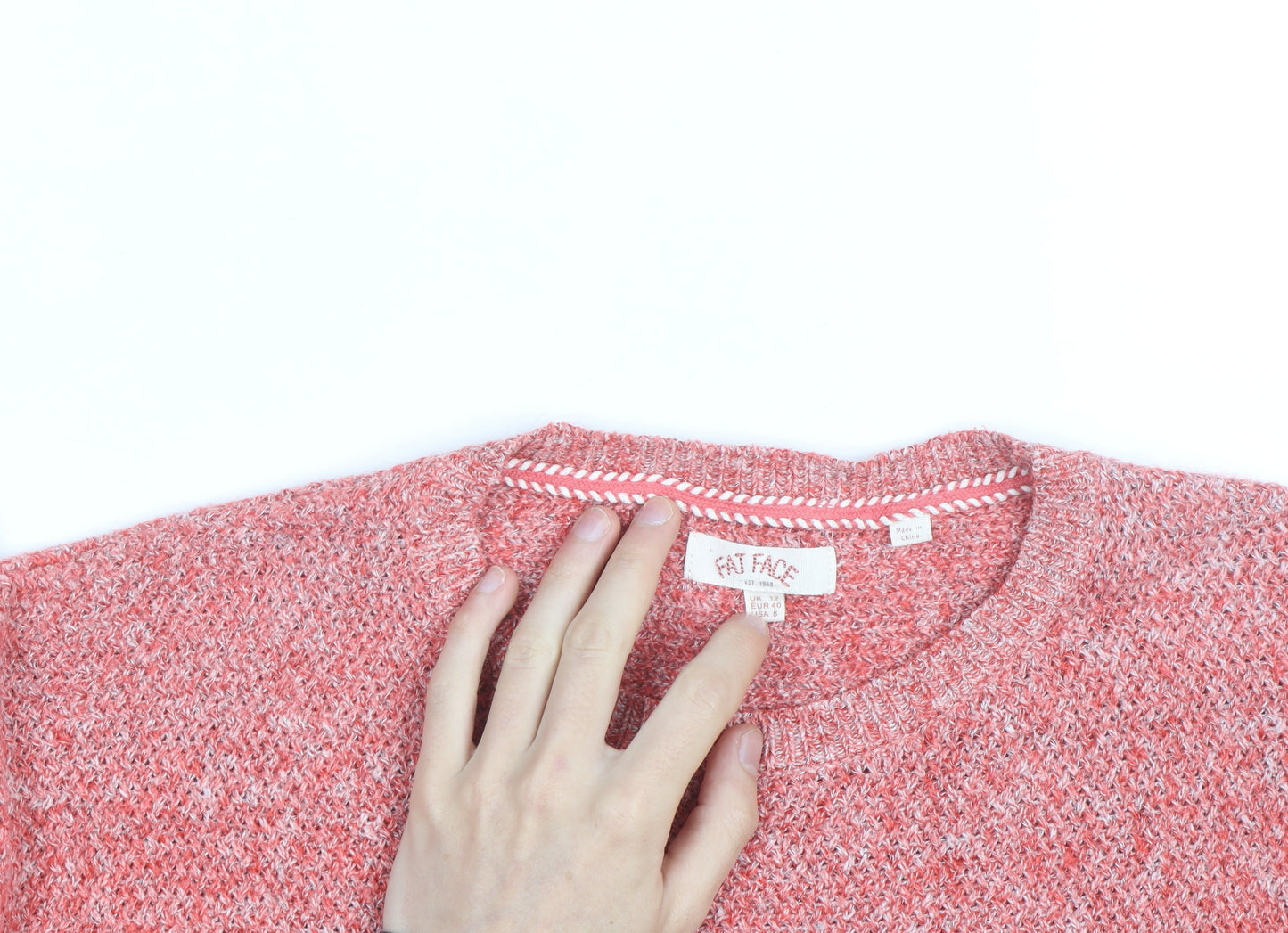 Fat Face Women Pink Crew Neck Chunky-Knit Jumper Size 12
