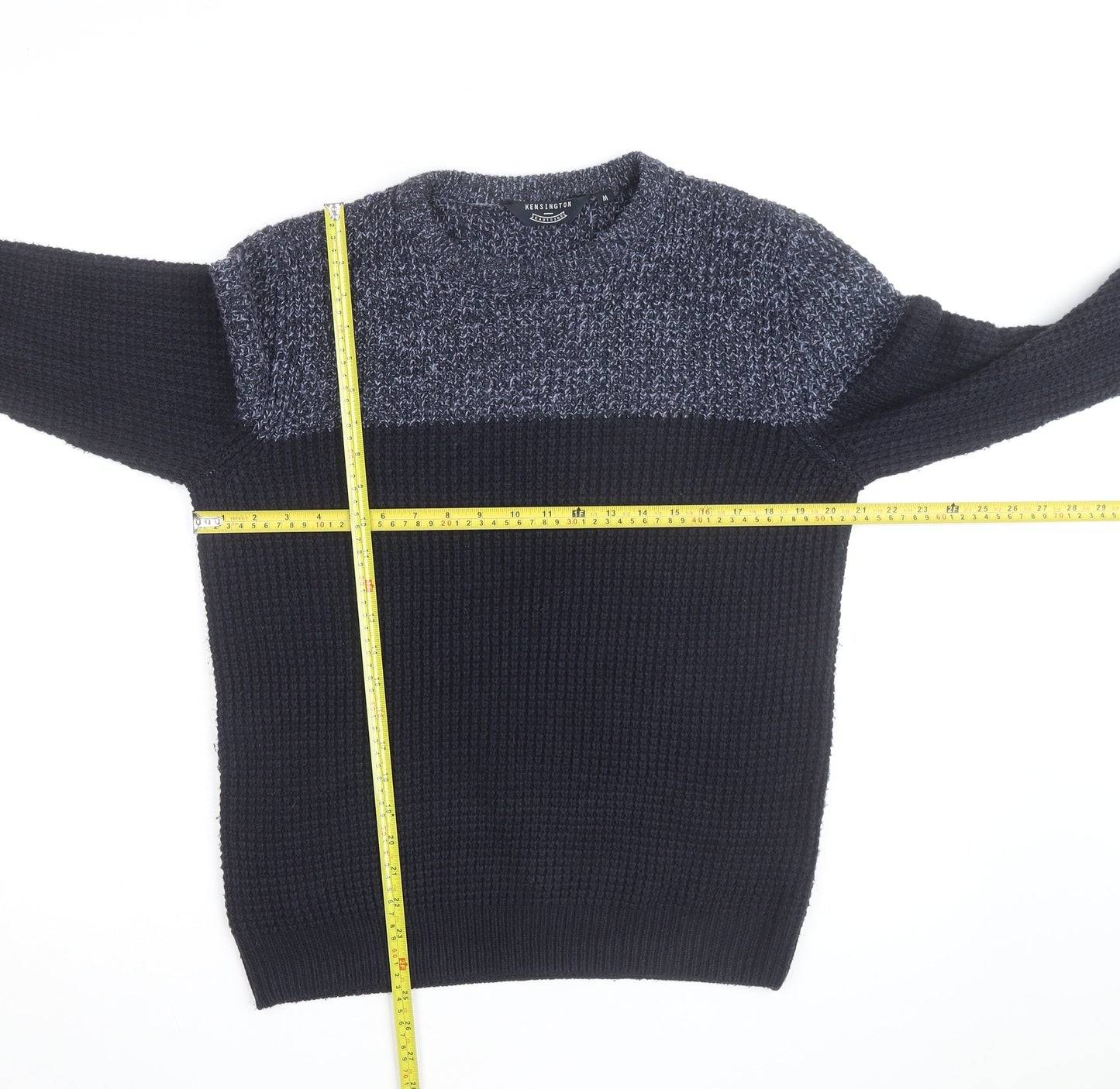 Kensington Eastside Men's Blue Chunky Knit Crew Neck Jumper Size M