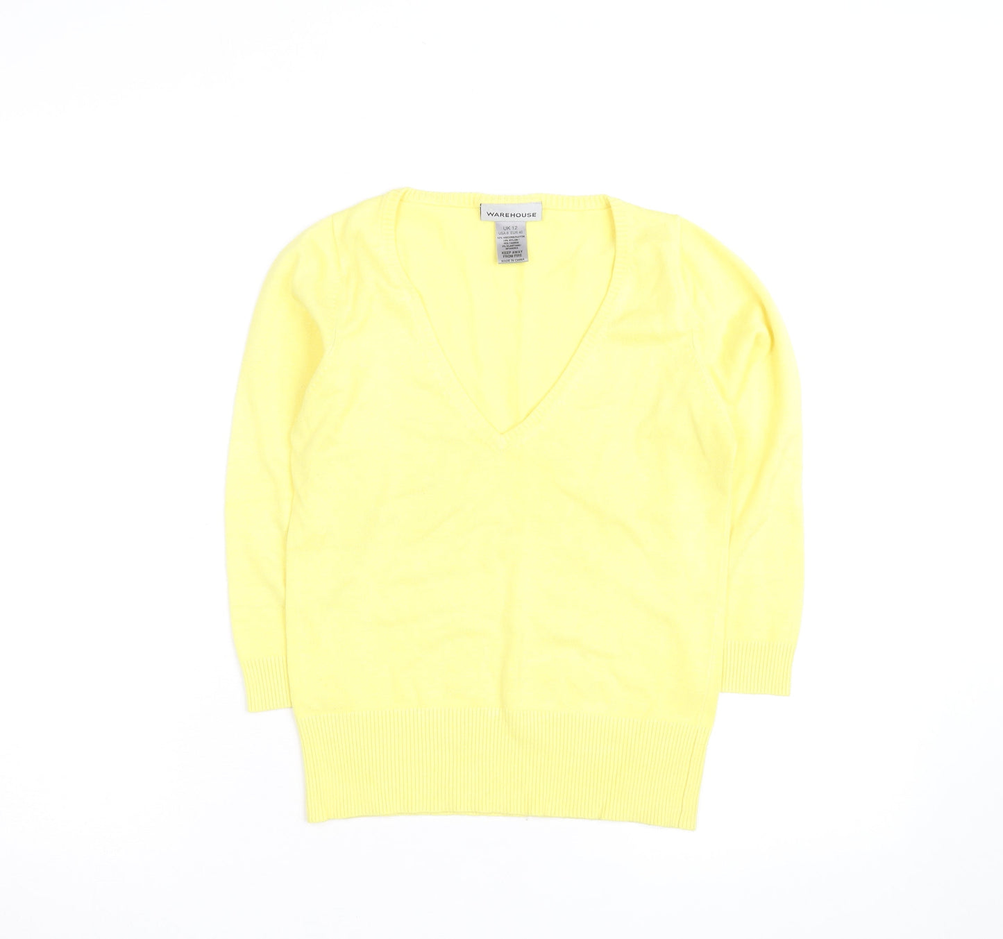 Warehouse Women’s Yellow V-Neck Knit Jumper Size 12