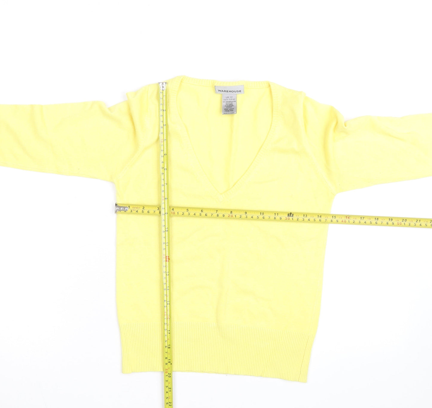 Warehouse Women’s Yellow V-Neck Knit Jumper Size 12