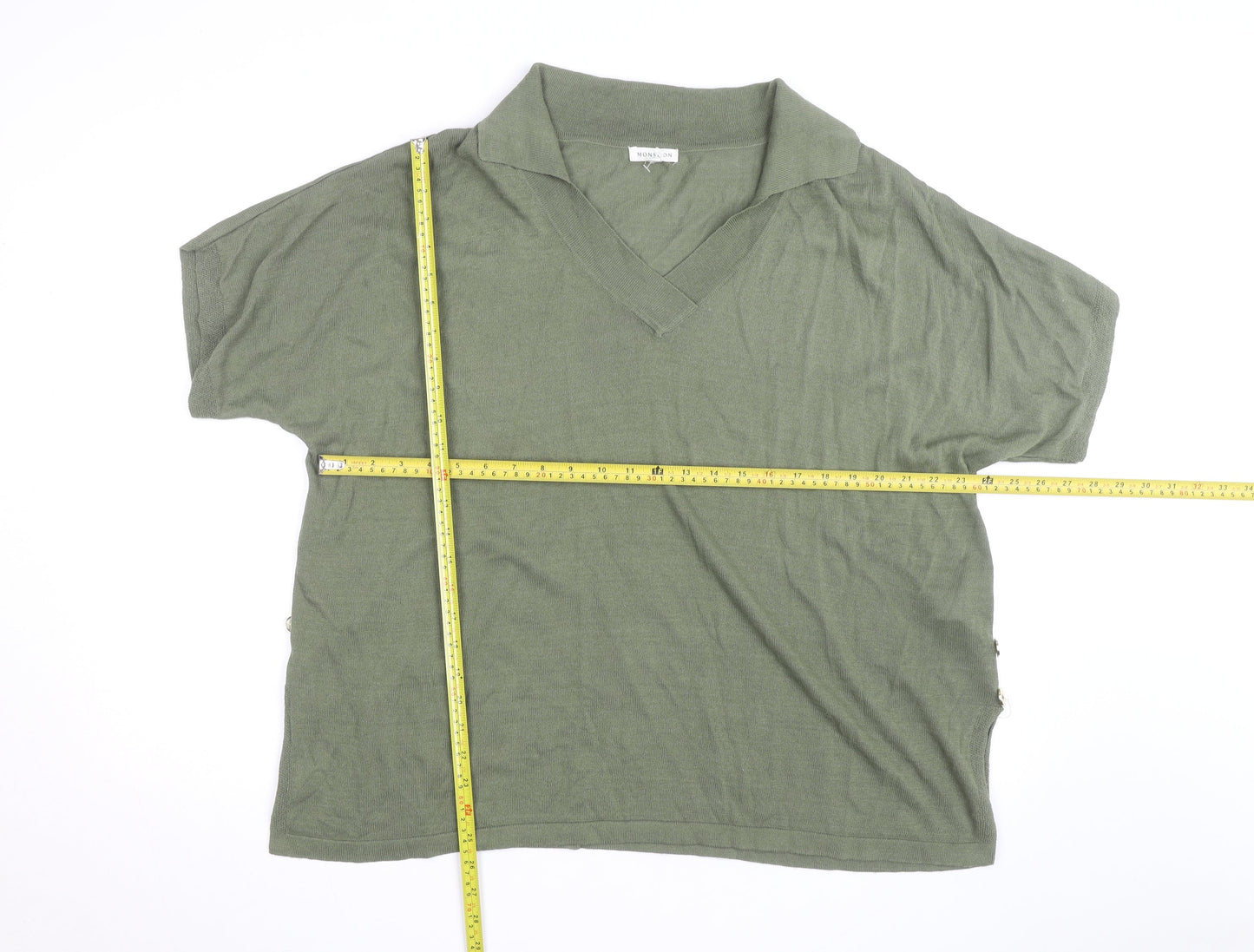 Monsoon Men's Green Viscose Knit Short Sleeve Casual Shirt L