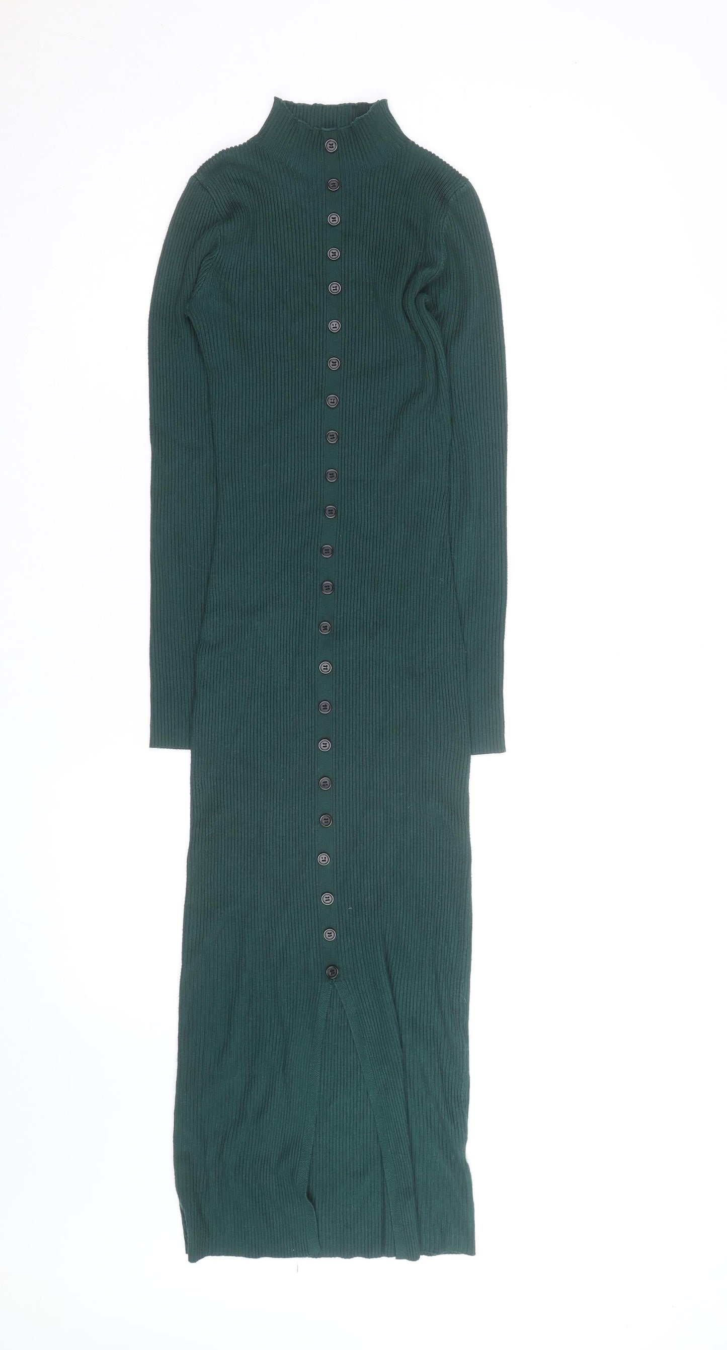 Missguided Women Green Size 8 Ribbed Midi Bodycon Button Dress