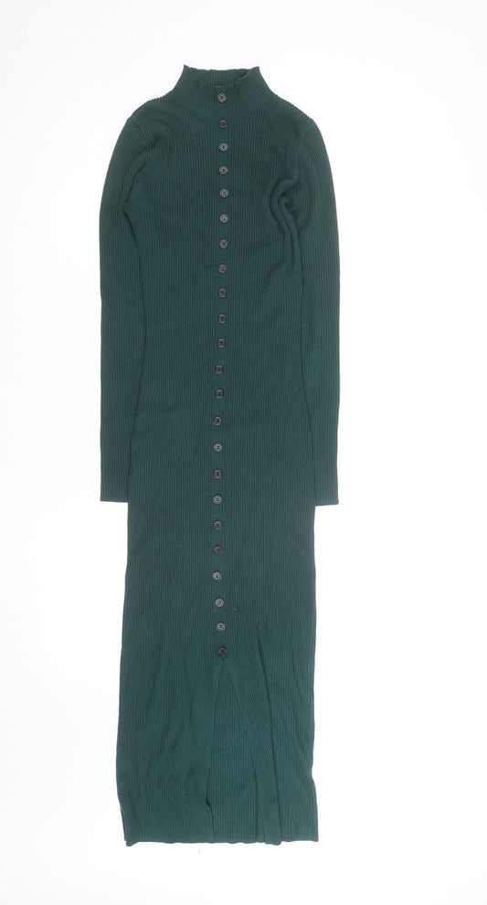 Missguided Women Green Size 8 Ribbed Midi Bodycon Button Dress