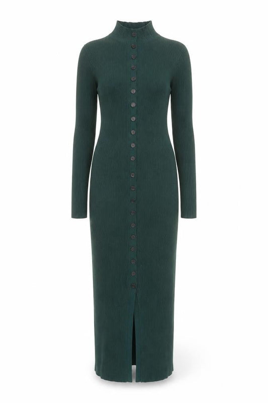 Missguided Women Green Size 8 Ribbed Midi Bodycon Button Dress