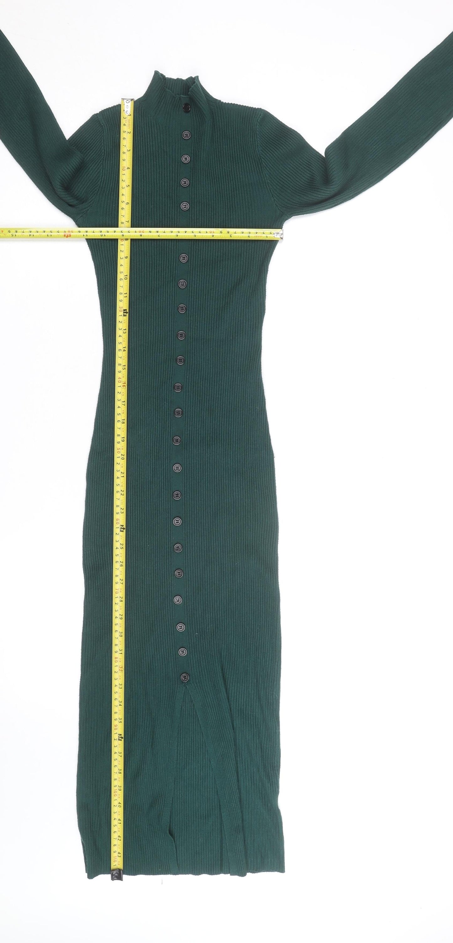 Missguided Women Green Size 8 Ribbed Midi Bodycon Button Dress