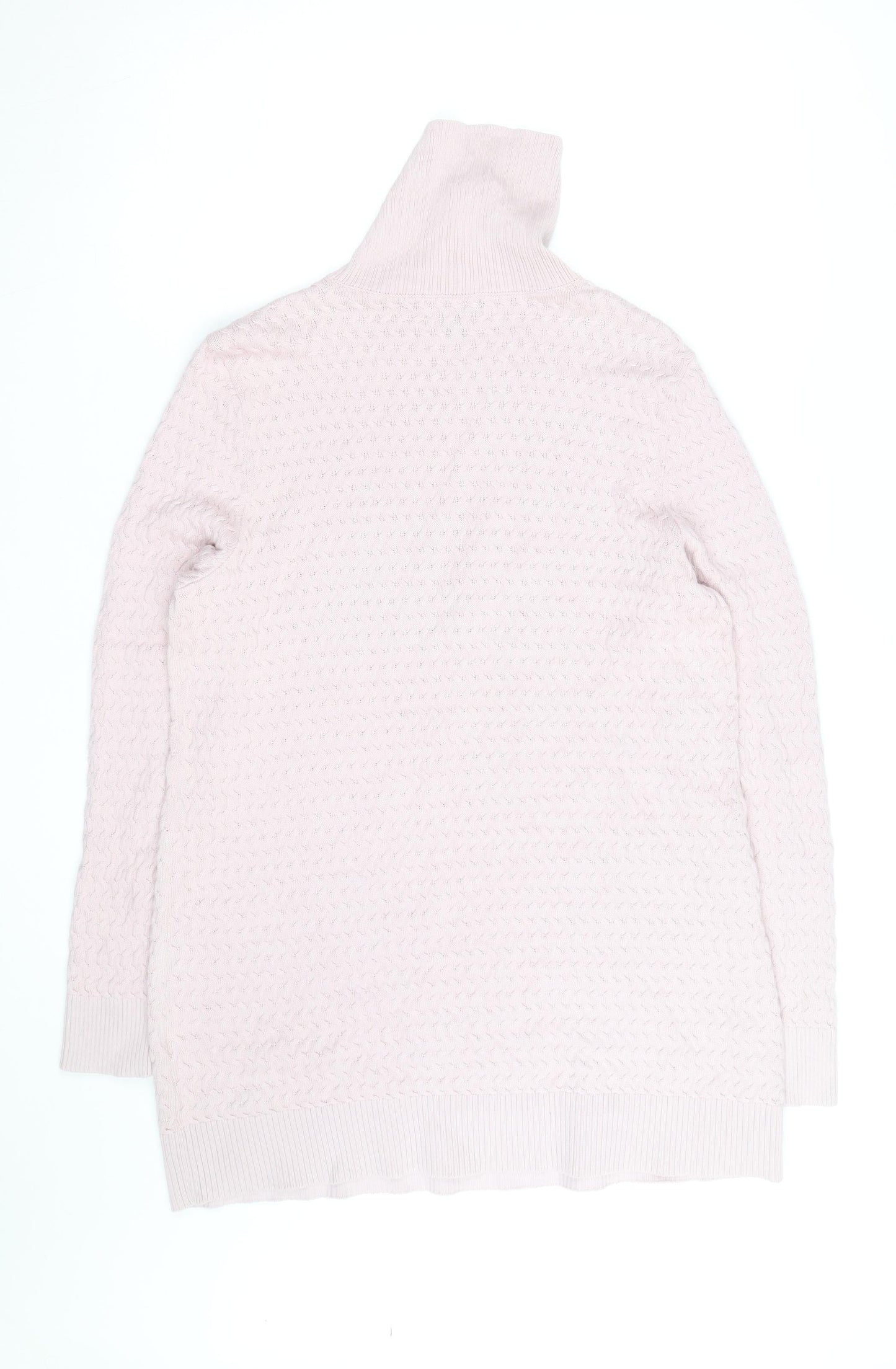 Lands' End Women's Pink Cotton Cable-Knit Roll Neck Jumper Size L