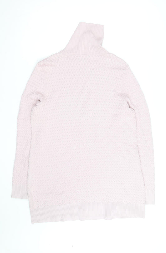 Lands' End Women's Pink Cotton Cable-Knit Roll Neck Jumper Size L