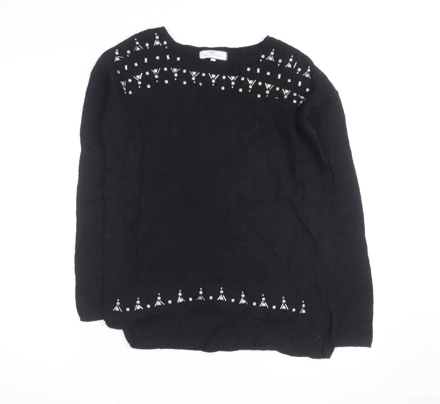 Next Women’s Black Beaded Crew Neck Wool Blend Jumper Size 10