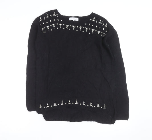 Next Women’s Black Beaded Crew Neck Wool Blend Jumper Size 10