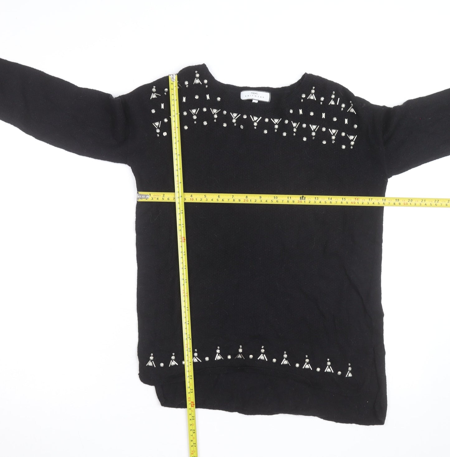 Next Women’s Black Beaded Crew Neck Wool Blend Jumper Size 10