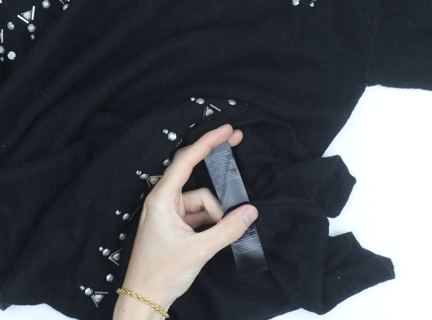 Next Women’s Black Beaded Crew Neck Wool Blend Jumper Size 10