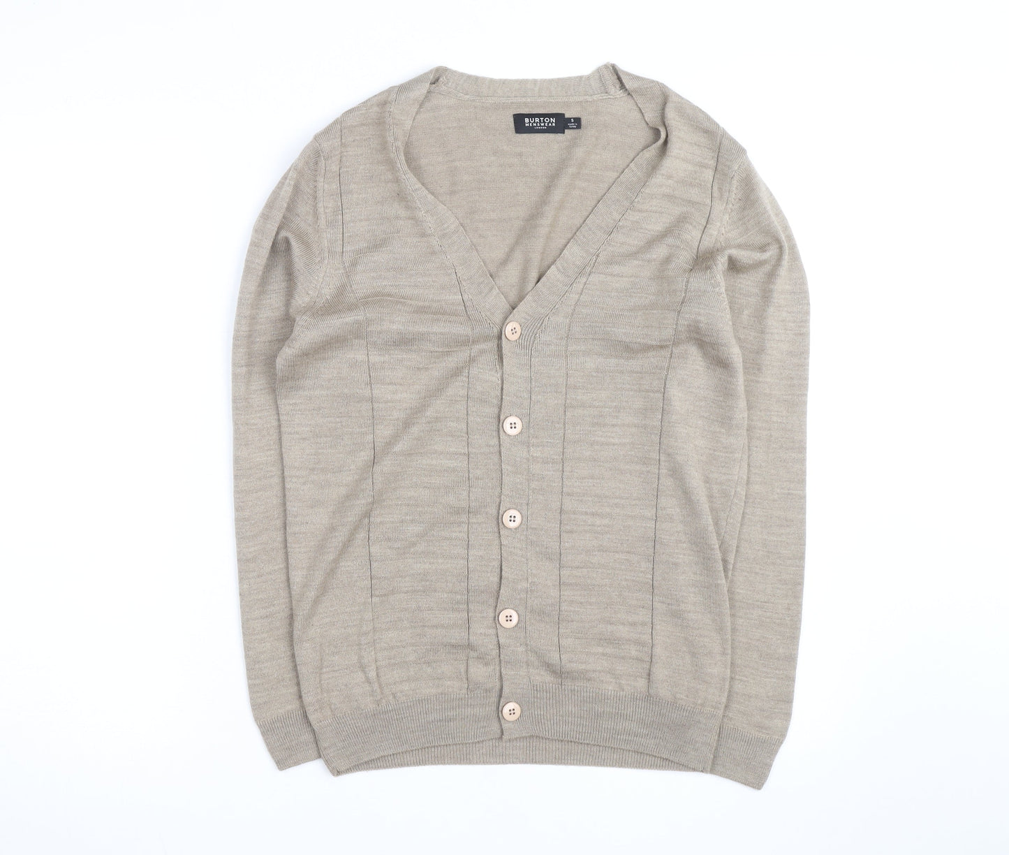 Burton Menswear Men's Beige Cotton Cardigan Small V-Neck Knit