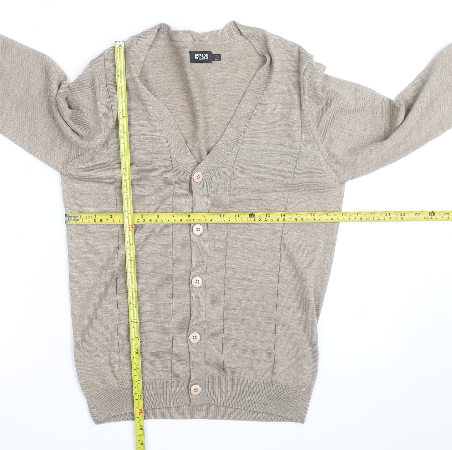 Burton Menswear Men's Beige Cotton Cardigan Small V-Neck Knit
