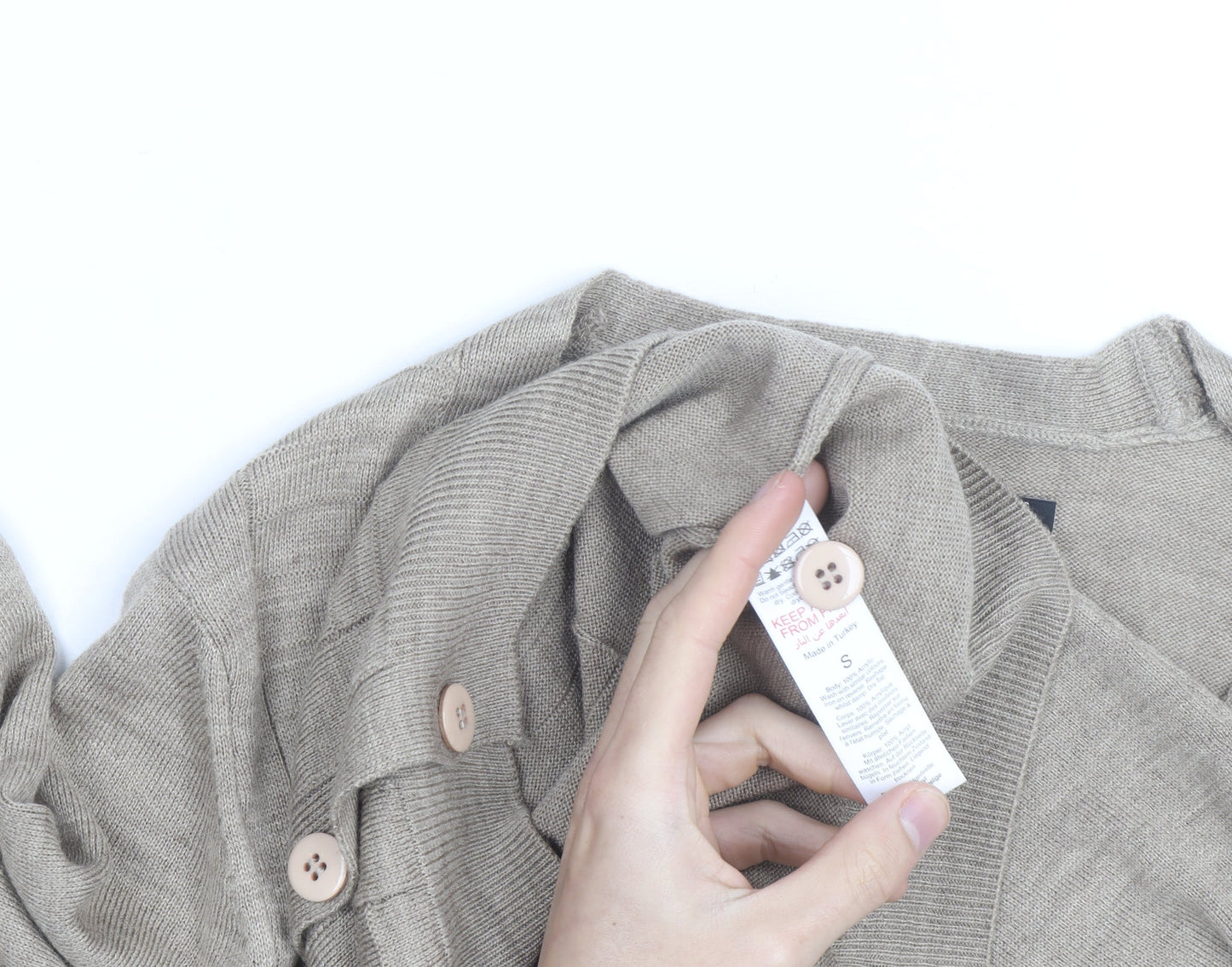 Burton Menswear Men's Beige Cotton Cardigan Small V-Neck Knit