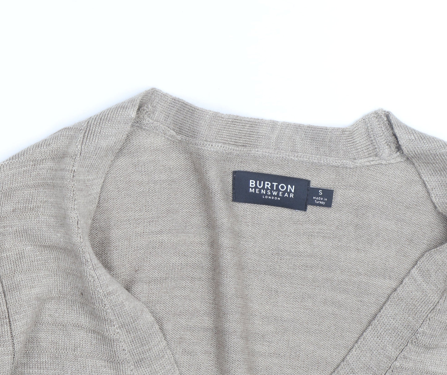 Burton Menswear Men's Beige Cotton Cardigan Small V-Neck Knit