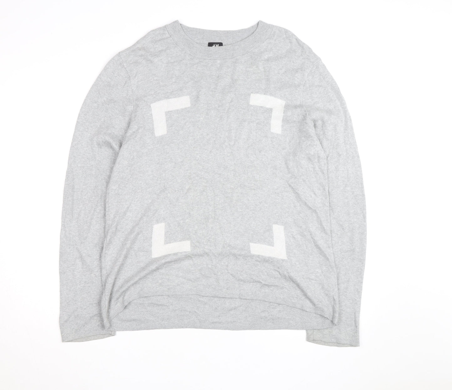 H&M Men's Grey Cotton Blend Long Sleeve Pullover Jumper L