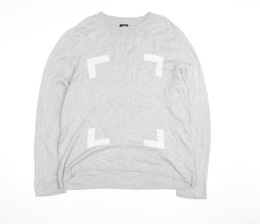 H&M Men's Grey Cotton Blend Long Sleeve Pullover Jumper L