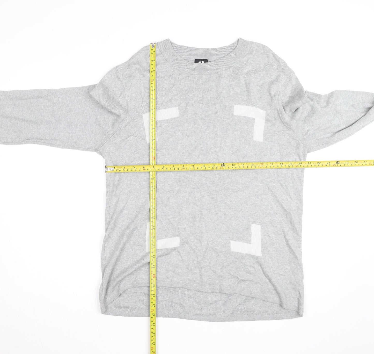 H&M Men's Grey Cotton Blend Long Sleeve Pullover Jumper L