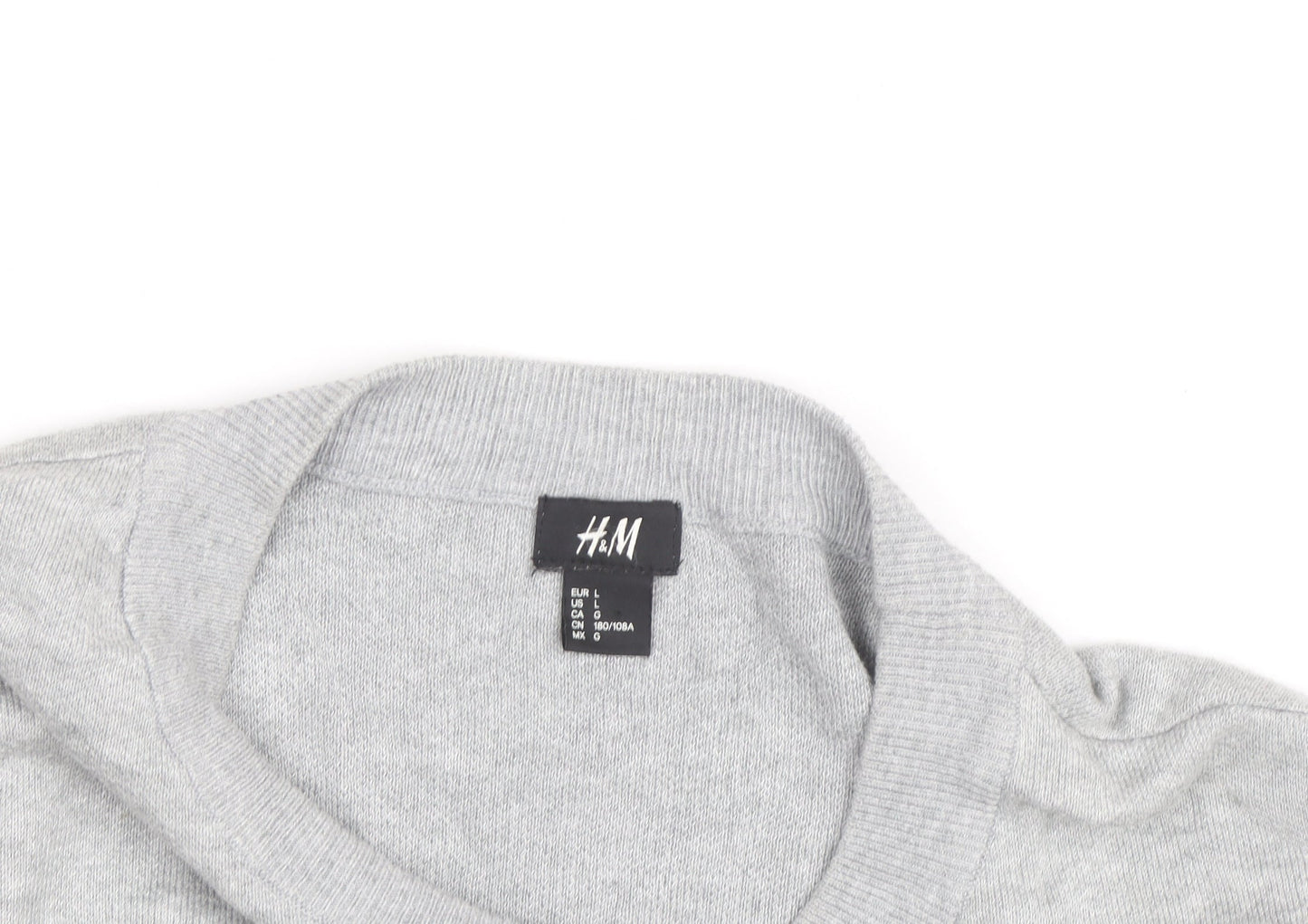 H&M Men's Grey Cotton Blend Long Sleeve Pullover Jumper L