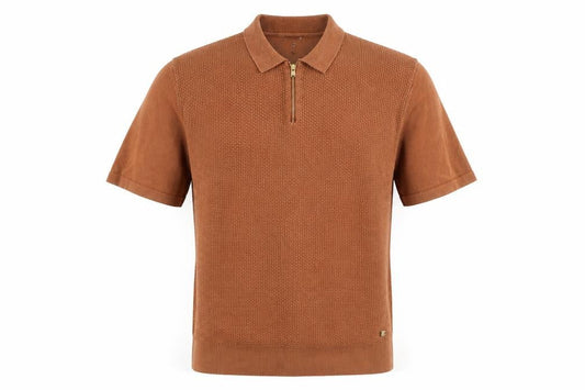 Next Men's Brown Short Sleeve Cotton Zip Polo Shirt Size S